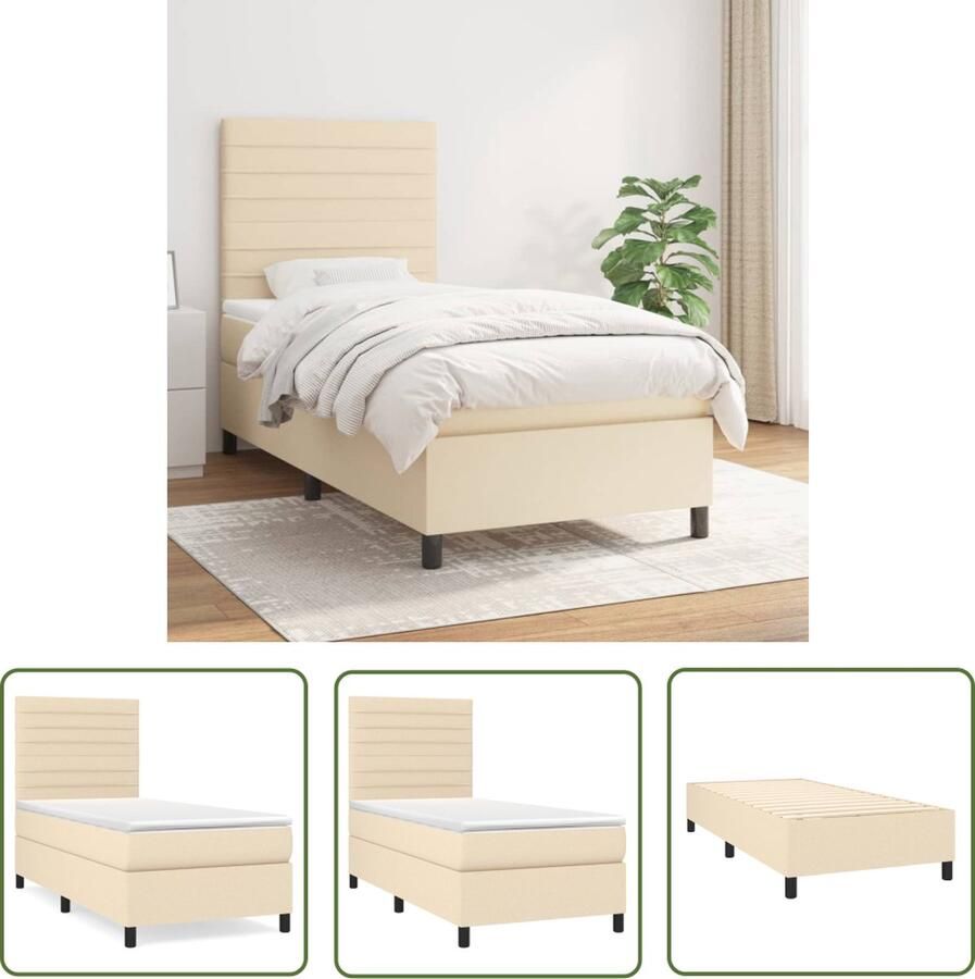 The Living Store Boxspringbed Pocketvering 100x200 cm Crème Inclusief Matras en Topmatras Boxspringbed Pocketvering Creme Kleur Tweepersoonsbed King Size Bed