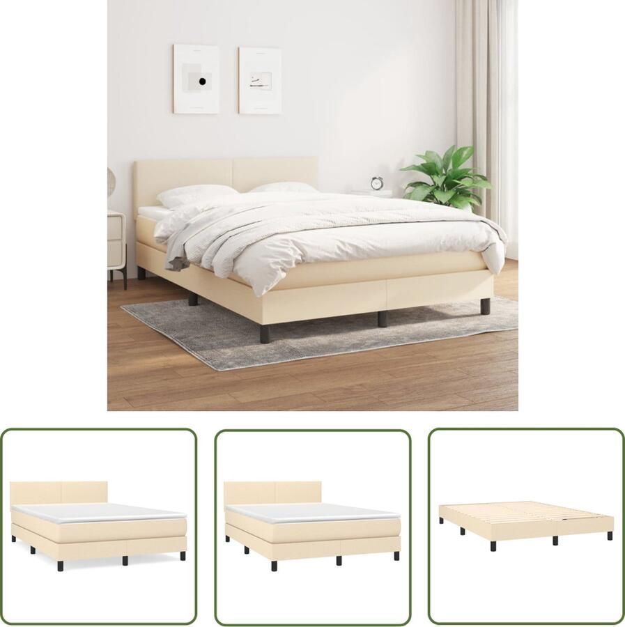 The Living Store Boxspringbed Pocketvering Crème 140 x 200 cm Duurzaam Verstelbaar hoofdbord Middelharde ondersteuning Huidvriendelijk topmatras Boxspringbed Pocketvering Creme Kleur 140x200 Cm Verstelbare Hoofdbord