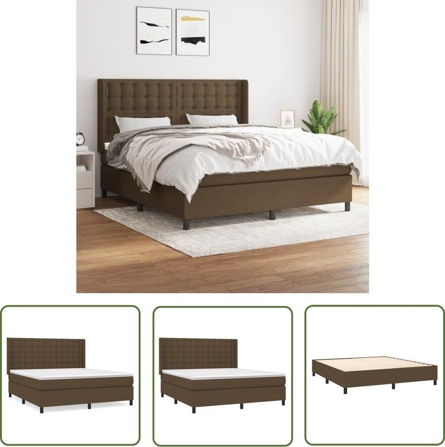The Living Store Boxspringbed Pocketvering 180x200 Duurzaam Verstelbaar hoofdbord Middelharde ondersteuning Huidvriendelijk topmatras Donkerbruin 203x183x118 128 cm met Montagehandleiding