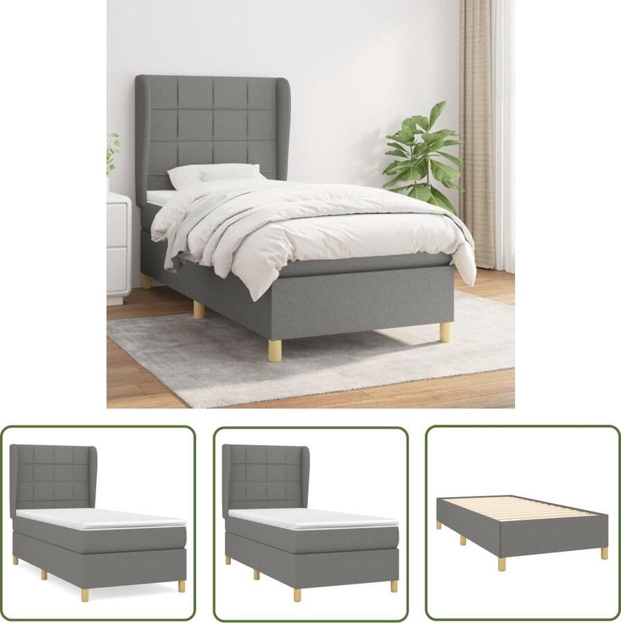 The Living Store Boxspringbed Pocketvering Middelharde ondersteuning 100 x 200 x 20 cm Boxspringbed Pocketvering Middenhard Tweepersoonsslaapcomfort Grijs Bed
