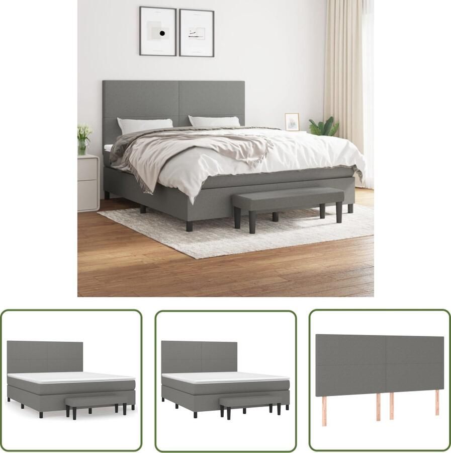 The Living Store Boxspring met matras stof donkergrijs 160x200 cm Boxspringbed Pocketvering Donkere Kleuren Slaapkamer Meubels Tweepersoons Bed