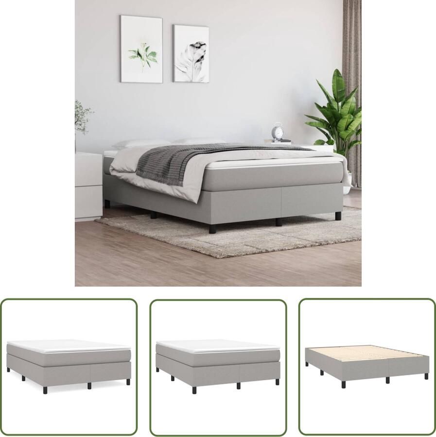The Living Store Boxspringbed Bedframe lichtgrijs 193 x 140 x 35 cm Pocketvering matras Middelharde ondersteuning Huidvriendelijk topmatras Multiplex lattenbodem 1 x bedframe 1 x matras 1 x topmatras - Foto 2