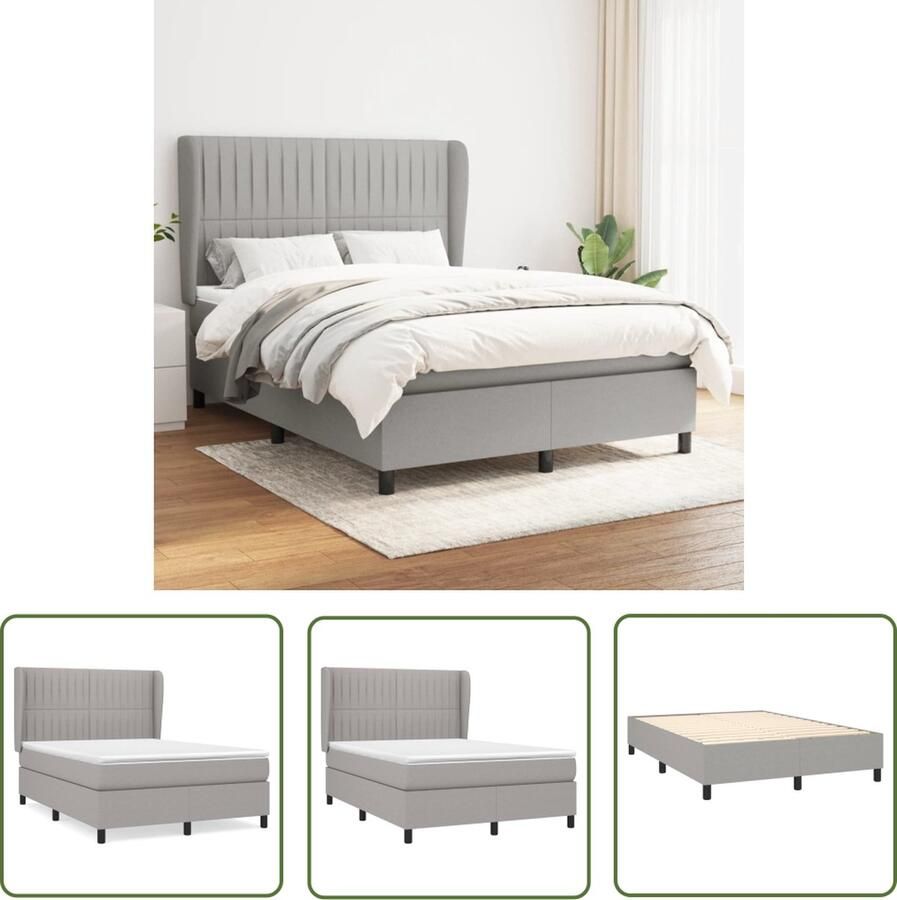 The Living Store Boxspringbed Comfort Pocketvering Middelhard Lichtgrijs 203x147x118 128 cm Inclusief matras en topmatras Boxspringbed Pocketvering Comfort Licht Grijs Slaapcomfort