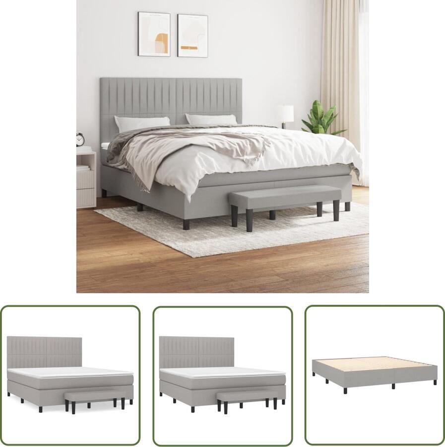 The Living Store Boxspring met matras stof lichtgrijs 160x200 cm Boxspring Slaapcomfort Pocketvering Licht Grijs Tweepersoonsbed