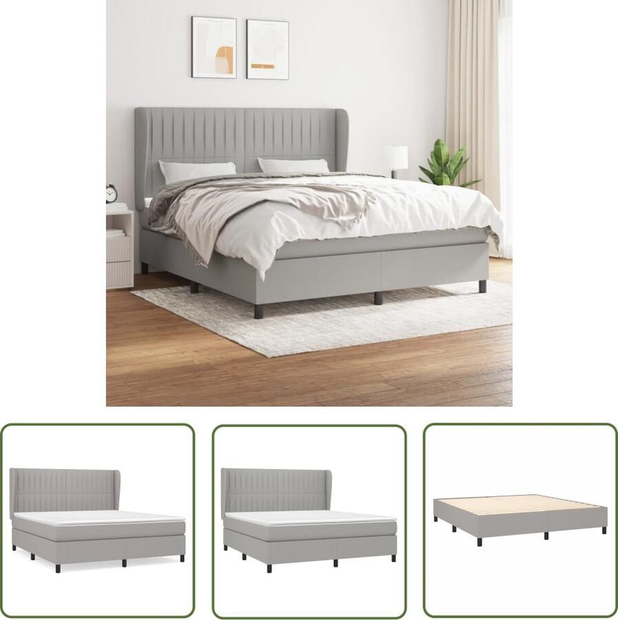 The Living Store Boxspringbed pocketvering middelharde ondersteuning 160x200 cm lichtgrijs Boxspringbed Pocketvering Middenhard Slaapkamer Meubilair Tweepersoons Bed