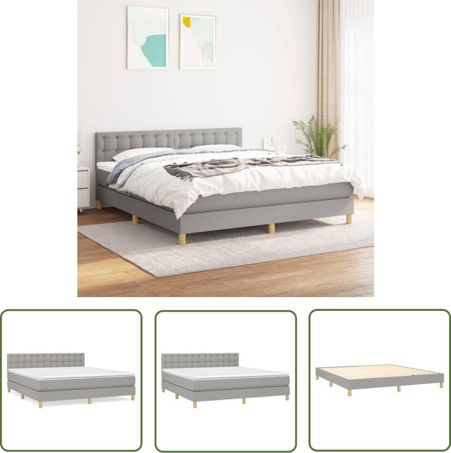 The Living Store Boxspring met matras stof lichtgrijs 180x200 cm Boxspringbed Pocketvering Slaapcomfort Licht Grijs Hoofdboard