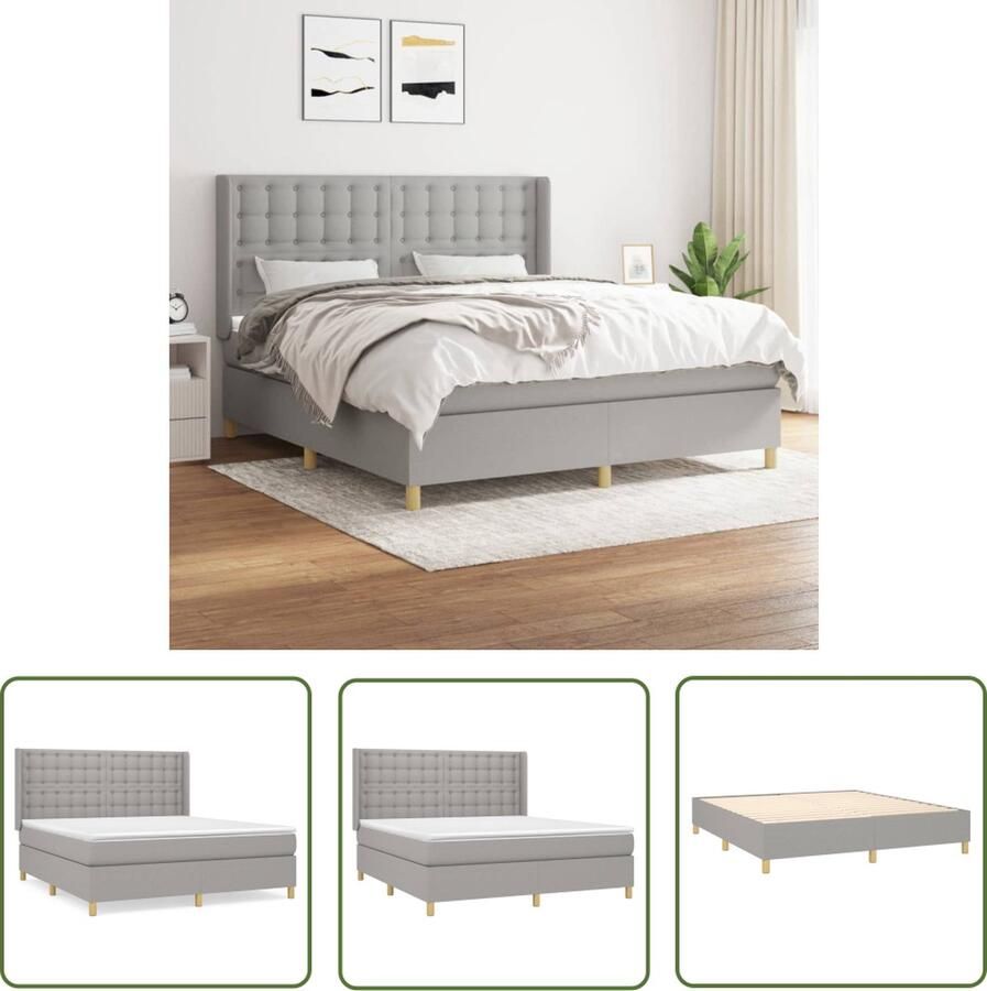 The Living Store Boxspringbed Pocketvering 180x200 cm Middelhard Lichtgrijs Boxspringbed Pocketvering Slaapcomfort Licht Grijs Hoofdboard