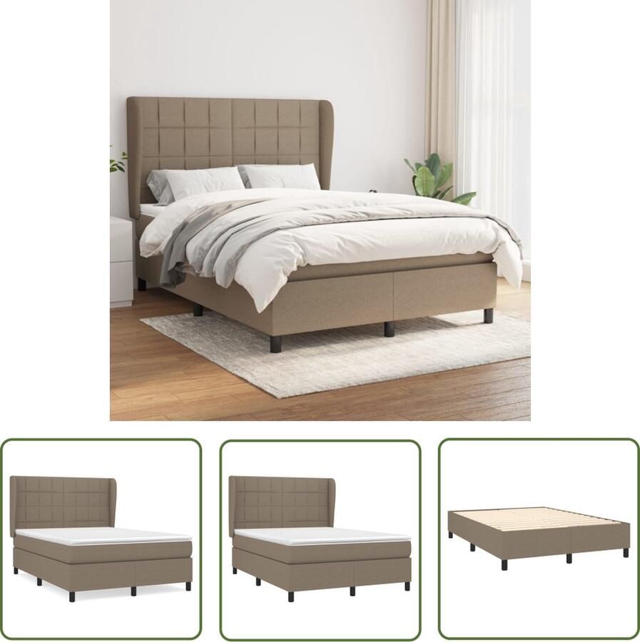 The Living Store Boxspringbed Pocketvering Taupe 203x147x118 128 cm Huidvriendelijk topmatras Duurzaam materiaal Boxspringbed Pocketvering Taupecouleur Tweepersoonsbed King Size Bed