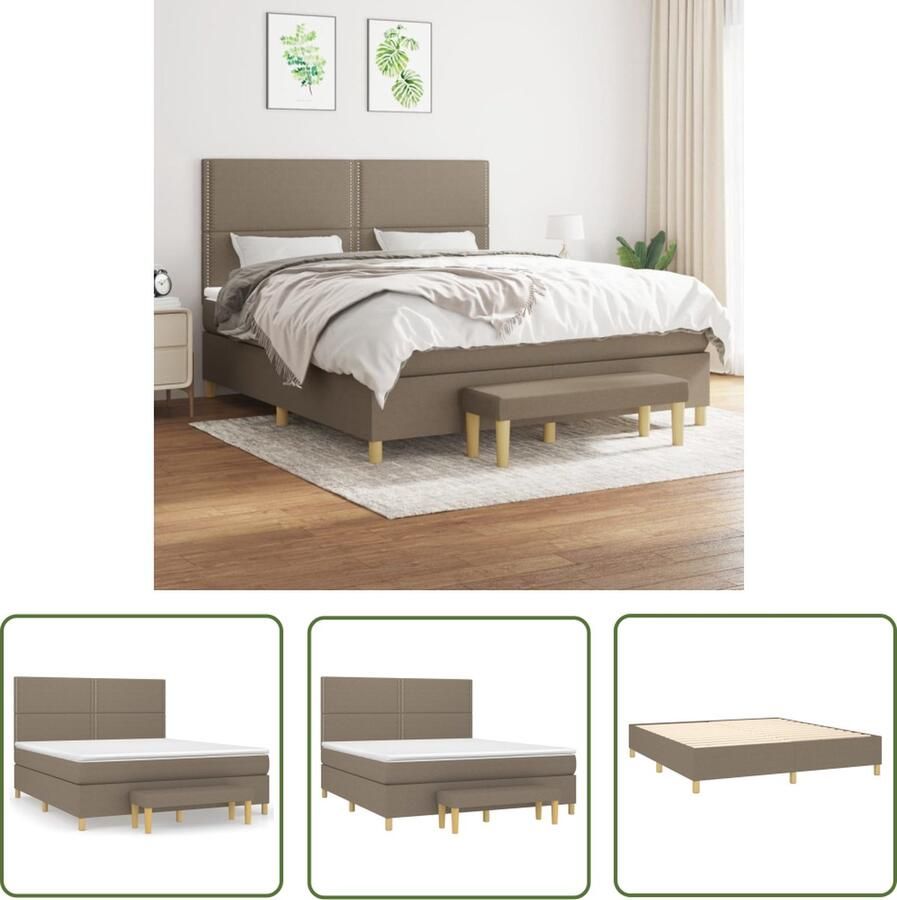 The Living Store Boxspringbed Pocketvering Middelharde ondersteuning Duurzaam materiaal Praktisch hoofdbord Huidvriendelijk topmatras Multifunctioneel bankje Taupe 203 x 160 x 118 128 cm