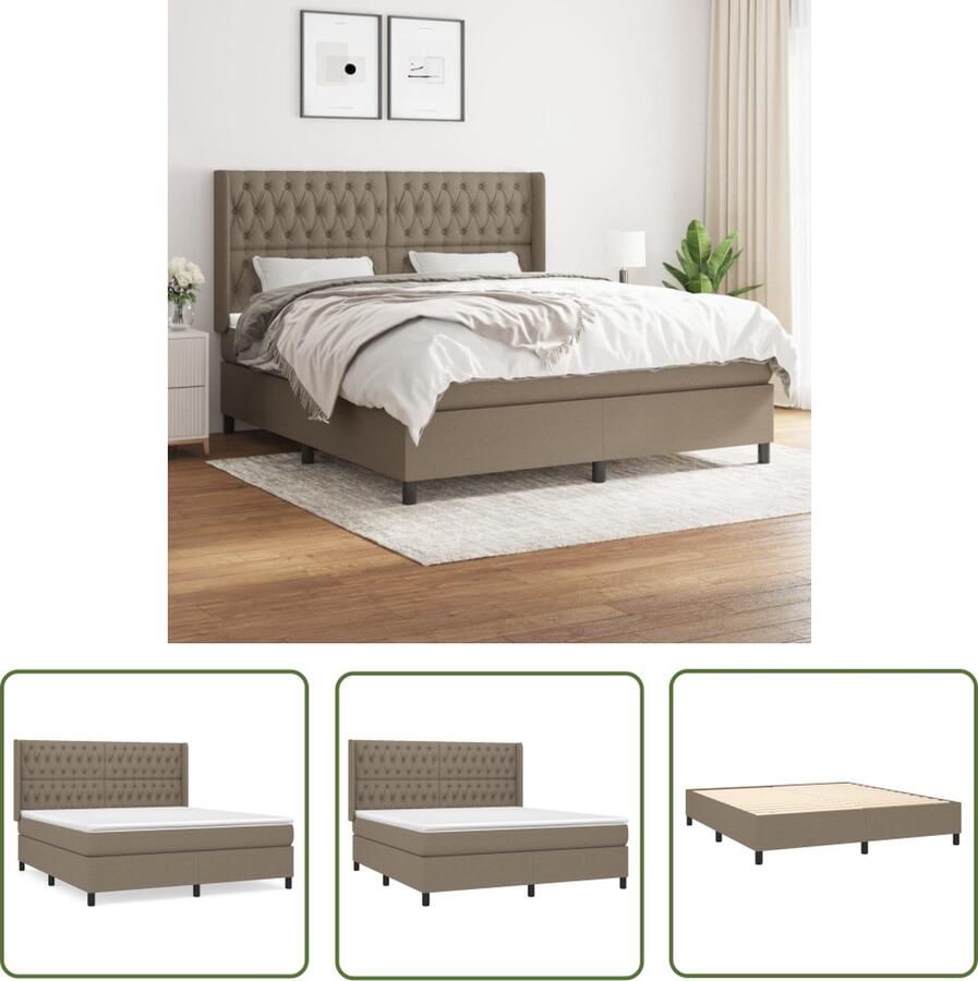 The Living Store Boxspringbed Taupe Pocketvering 203 x 183 cm Duurzaam Verstelbaar hoofdbord Middelharde ondersteuning Huidvriendelijk Boxspringbed Pocketvering Taupecleur Tweepersoonsbed Stapelbare Beddengoed