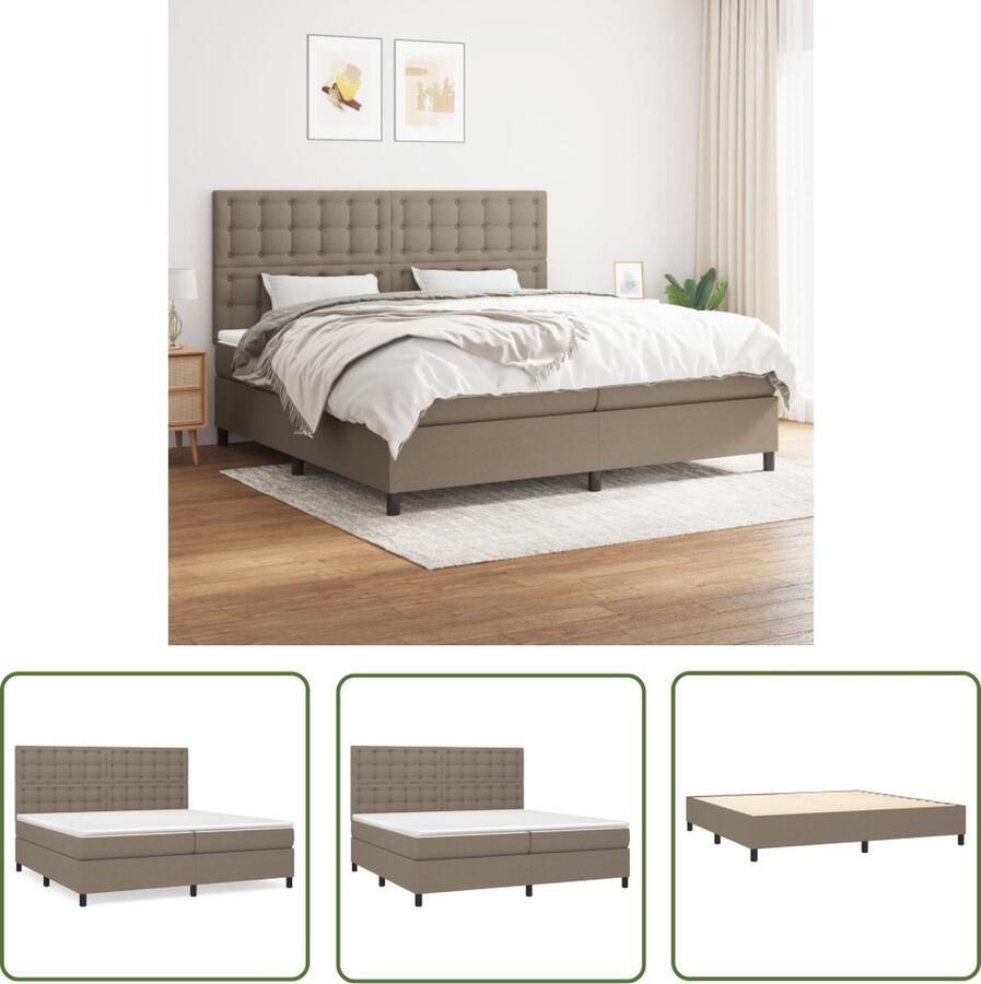 The Living Store Boxspringbed Pocketvering 203 x 200 x 118 128 cm Duurzaam Verstelbaar hoofdbord Middelharde ondersteuning Huidvriendelijk topmatras Boxspringbed Pocketvering Verstelbare Hoofdbord Duurzaam Taupe