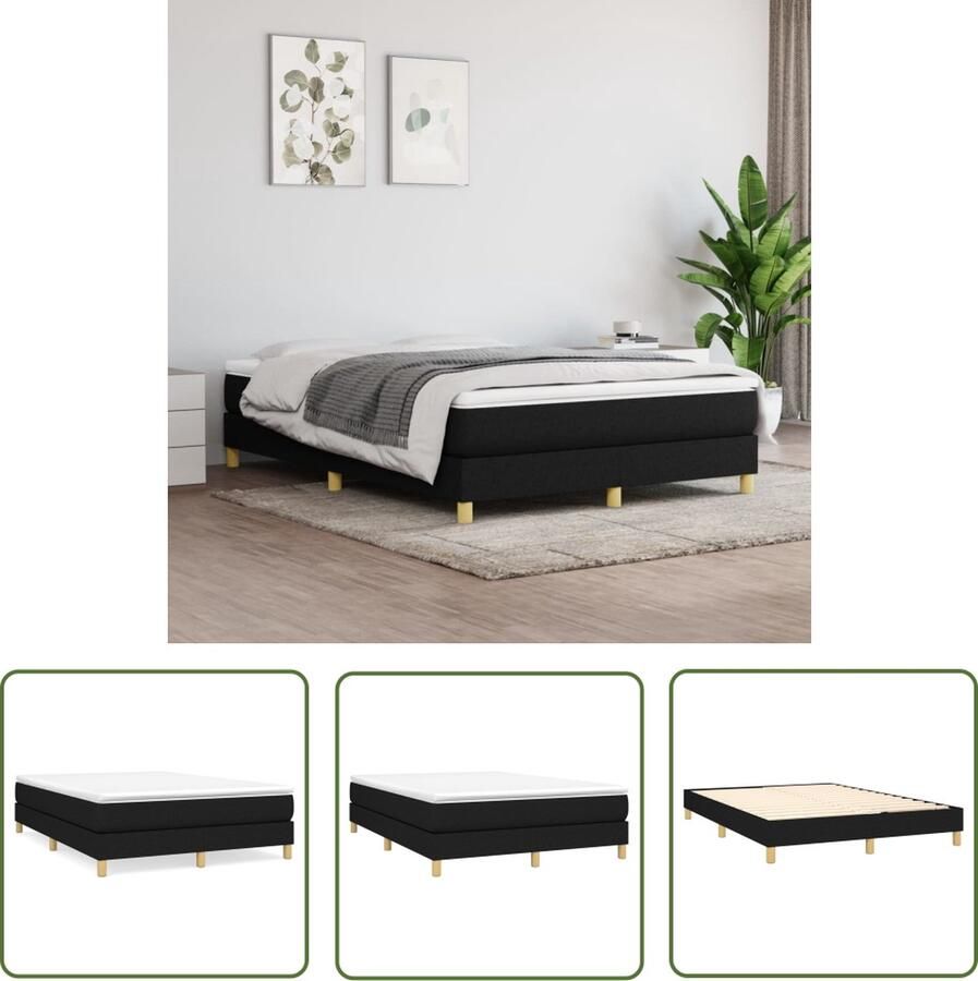 The Living Store Boxspring met matras stof zwart 140x190 cm Boxspring Boxsprings Bed Slaapmeubel Boxspringbed Boxspring Bed Tweepersoonsbed Bed Met Matras Bedframe Ledikant Bedden