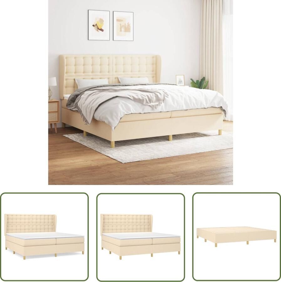 The Living Store Boxspringbed Pocketvering matras Middelharde ondersteuning Huidvriendelijk topmatras Crème 203x203x118 128 cm Boxspringbed Pocketvering Matras Middenhard Creme Kleur Tweepersoonsbed