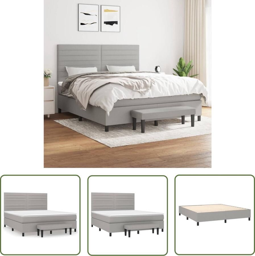 The Living Store Boxspringbed Pocketvering matras Middelharde ondersteuning Huidvriendelijk topmatras Multifunctioneel bankje Lichtgrijs 203x180x118 128 cm Boxspringbed Pocketvering Matras Middenhard Grijs Slaapkamer Meubels