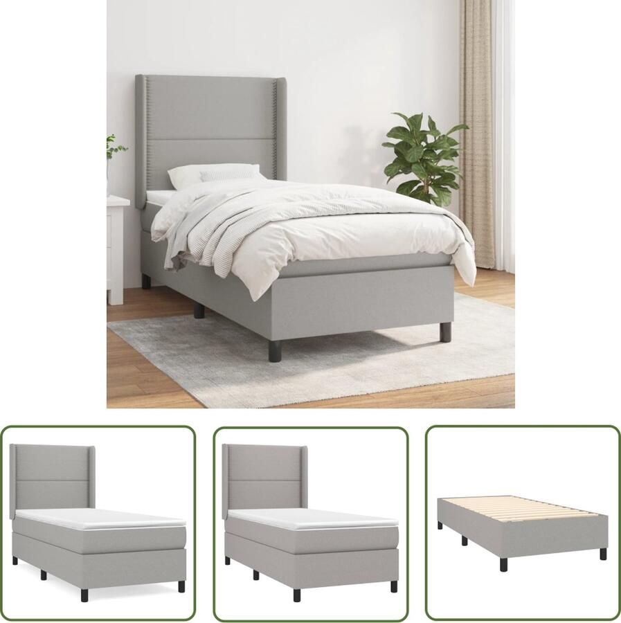 The Living Store Boxspringbed Pocketvering Matras Middelharde Ondersteuning Huidvriendelijk Topmatras Lichtgrijs 203x83x118 128 cm Boxspringbed Pocketvering Matras Middenhard Grijs Ligcomfort