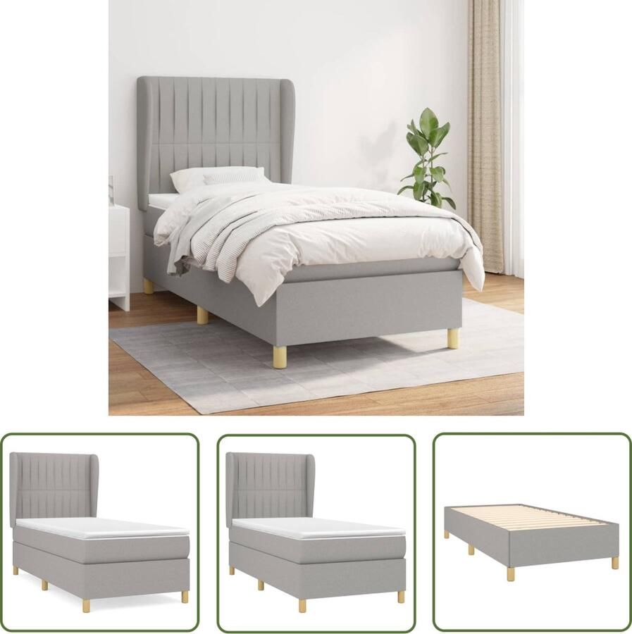 The Living Store Boxspringbed Pocketvering matras Middelhard Lichtgrijs 203x83x118 128 cm Inclusief hoofdbord en topmatras Boxspringbed Pocketvering Matras Midden Hard Grijs Slaapkamer Meubels