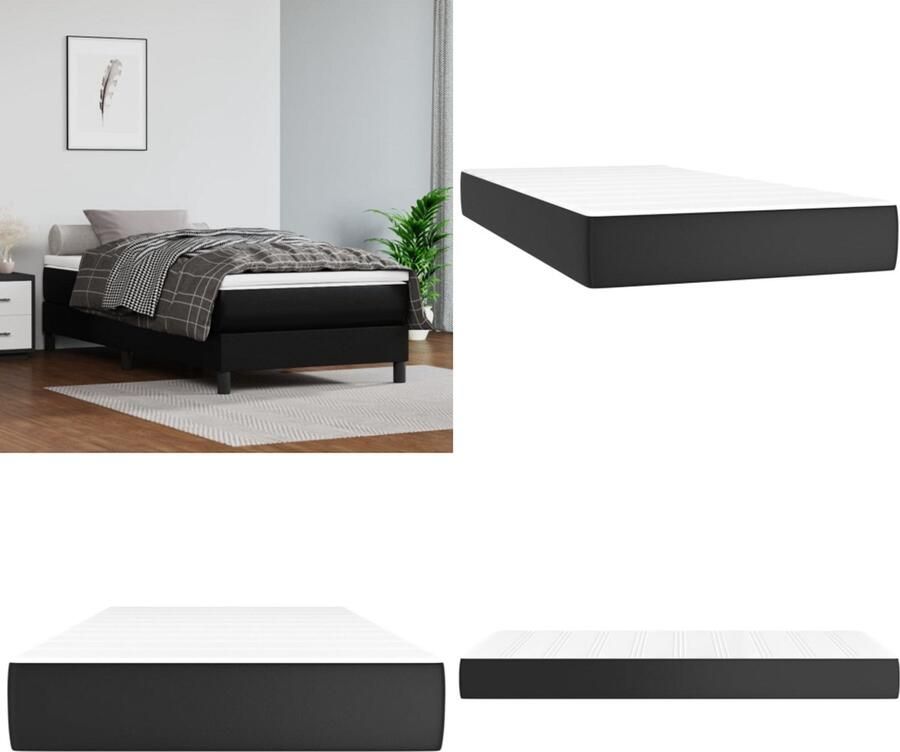 VidaXL Pocketveringmatras 100x200x20 cm kunstleer zwart Pocketveringmatras Pocketveringmatrassen Matras Pocketvering Matras