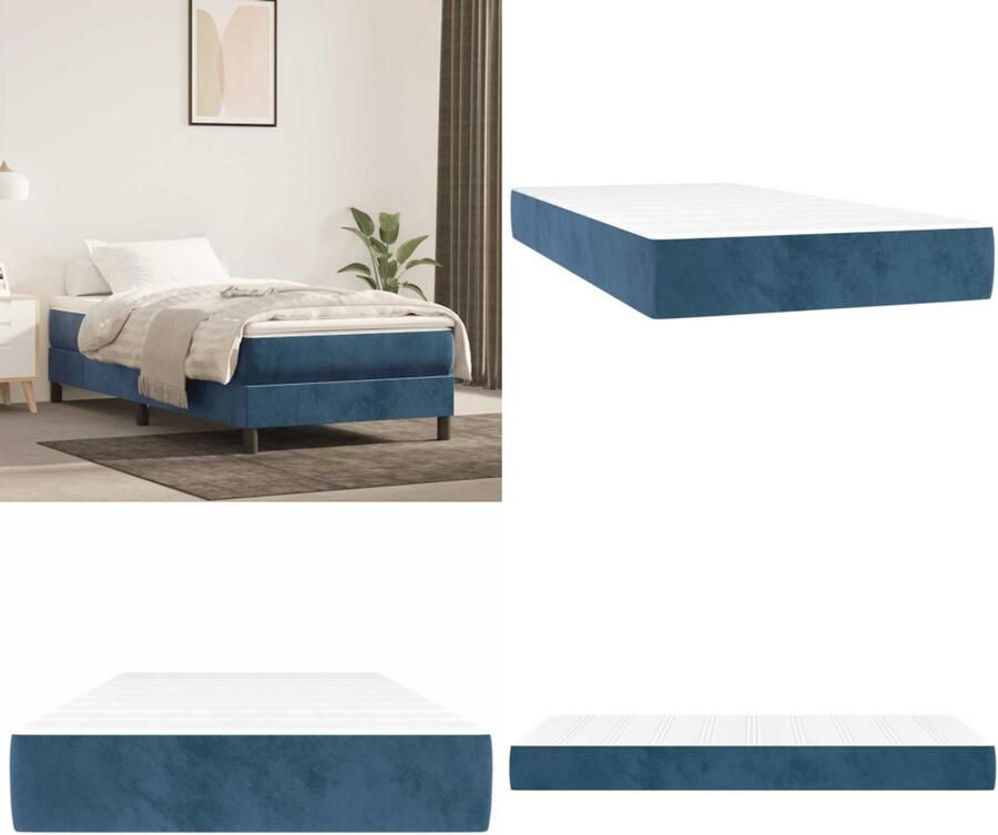VidaXL Pocketveringmatras 100x210x20 cm fluweel donkerblauw Pocketveringmatras Pocketveringmatrassen Matras Pocketvering Matras