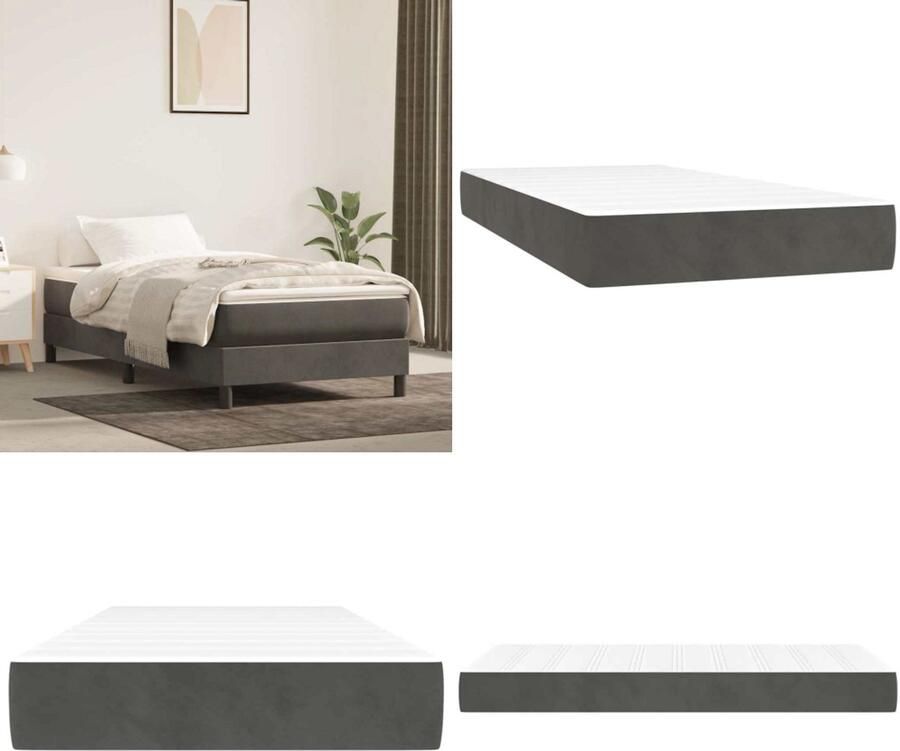 VidaXL Pocketveringmatras 100x210x20 cm fluweel donkergrijs Pocketveringmatras Pocketveringmatrassen Matras Pocketvering Matras