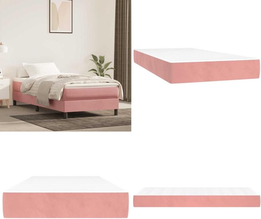 VidaXL Pocketveringmatras 100x210x20 cm fluweel roze Pocketveringmatras Pocketveringmatrassen Matras Pocketvering Matras