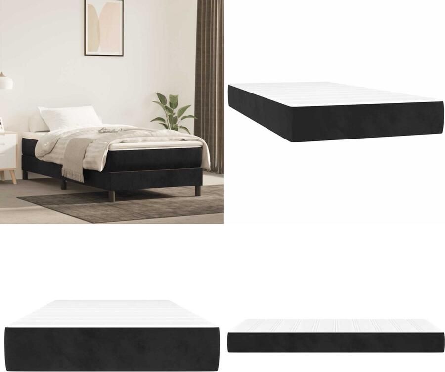 VidaXL Pocketveringmatras 100x210x20 cm fluweel zwart Pocketveringmatras Pocketveringmatrassen Matras Pocketvering Matras