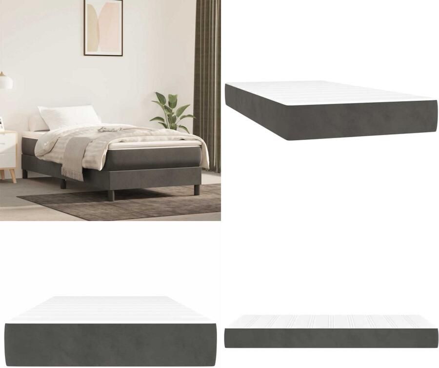 VidaXL Pocketveringmatras 100x220x20 cm fluweel donkergrijs Pocketveringmatras Pocketveringmatrassen Matras Pocketvering Matras