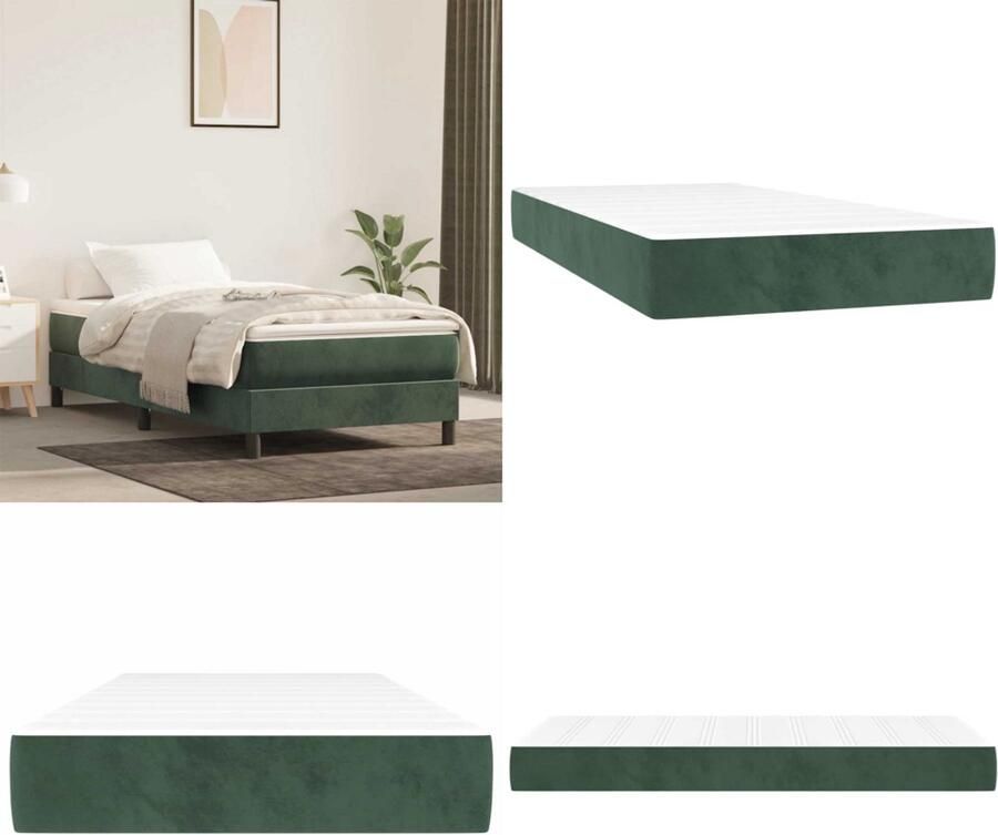 VidaXL Pocketveringmatras 100x220x20 cm fluweel donkergroen Pocketveringmatras Pocketveringmatrassen Matras Pocketvering Matras