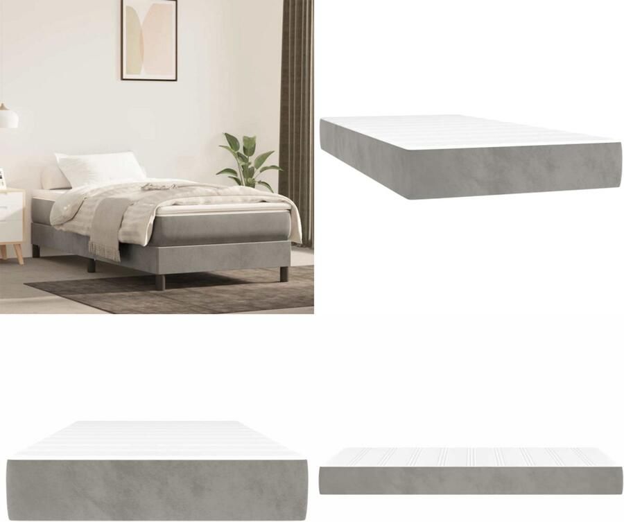 VidaXL Pocketveringmatras 100x220x20 cm fluweel lichtgrijs Pocketveringmatras Pocketveringmatrassen Matras Pocketvering Matras