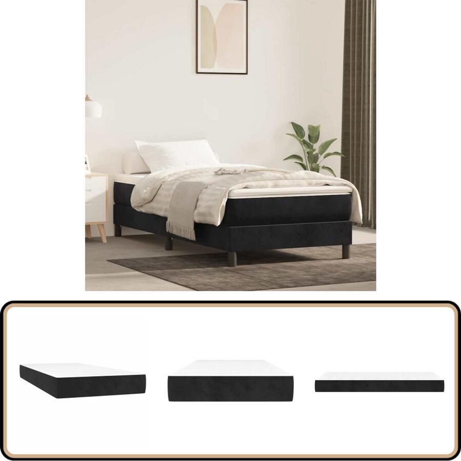VidaXL Pocketveringmatras 100x220x20 cm Fluweel Zwart Pocketveringmatras Pocketveringmatrassen Matras Pocketvering Matras