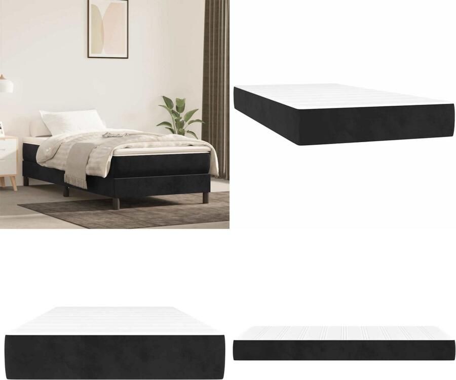 VidaXL Pocketveringmatras 100x220x20 cm fluweel zwart Pocketveringmatras Pocketveringmatrassen Matras Pocketvering Matras