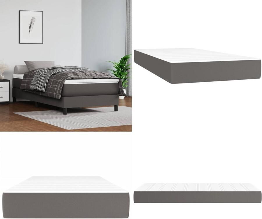 VidaXL Pocketveringmatras 120x190x20 cm kunstleer grijs Pocketveringmatras Pocketveringmatrassen Matras Pocketvering Matras