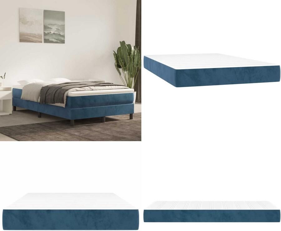 VidaXL Pocketveringmatras 120x210x20 cm fluweel donkerblauw Pocketveringmatras Pocketveringmatrassen Matras Pocketvering Matras