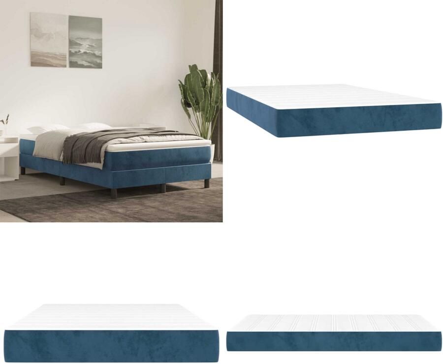 VidaXL Pocketveringmatras 120x220x20 cm fluweel donkerblauw Pocketveringmatras Pocketveringmatrassen Matras Pocketvering Matras
