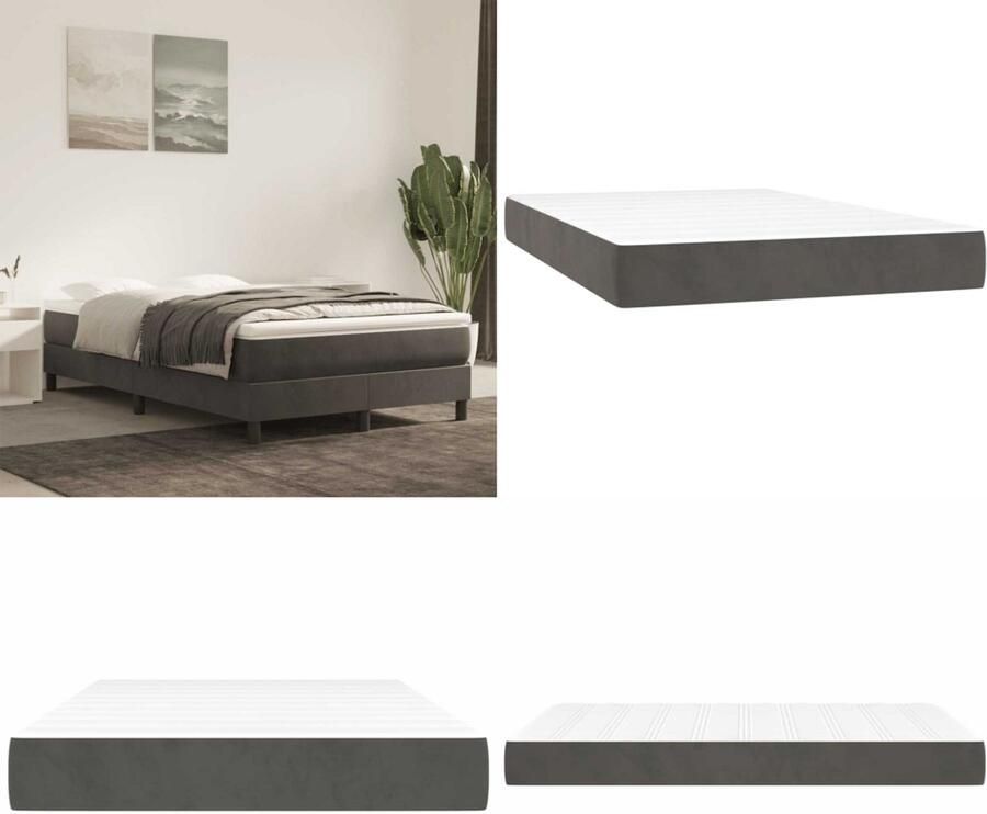 VidaXL Pocketveringmatras 120x220x20 cm fluweel donkergrijs Pocketveringmatras Pocketveringmatrassen Matras Pocketvering Matras