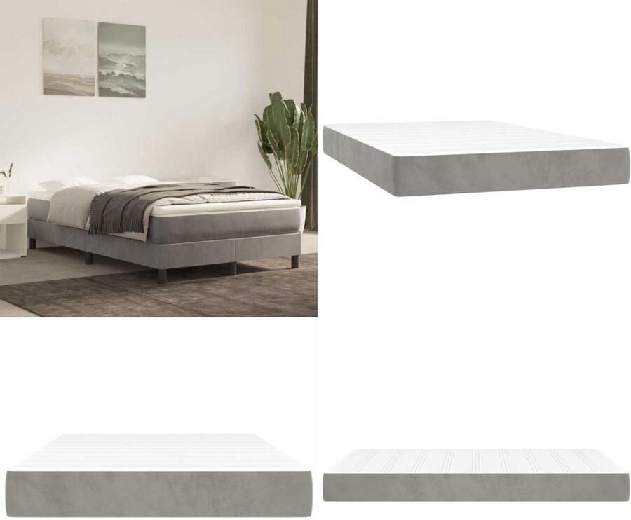 VidaXL Pocketveringmatras 120x220x20 cm fluweel lichtgrijs Pocketveringmatras Pocketveringmatrassen Matras Pocketvering Matras