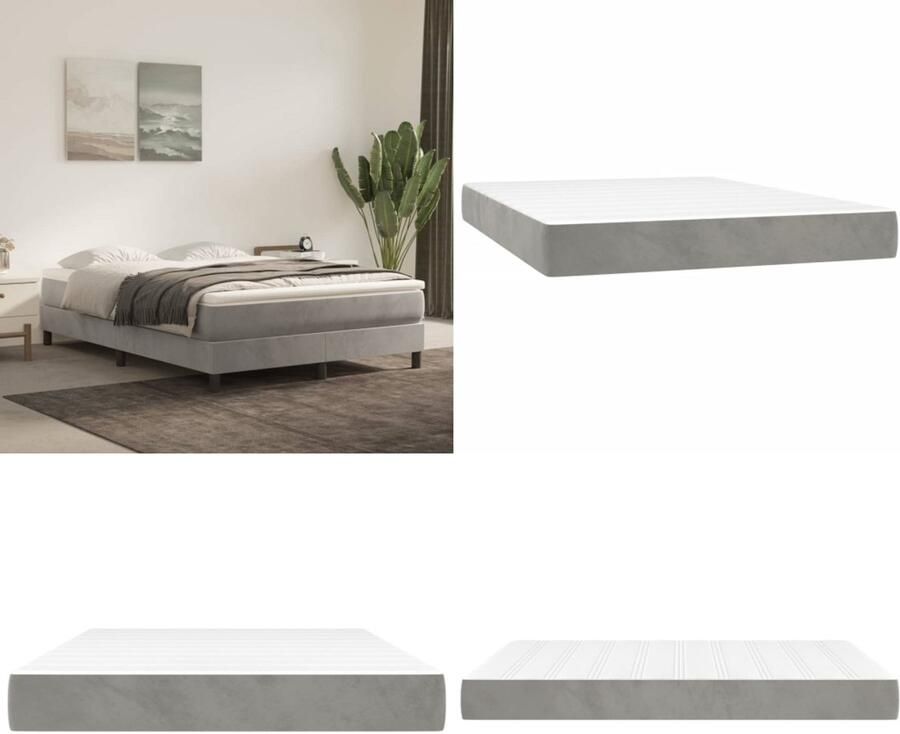 VidaXL Pocketveringmatras 140x190x20 cm fluweel lichtgrijs Pocketveringmatras Pocketveringmatrassen Matras Pocketvering Matras