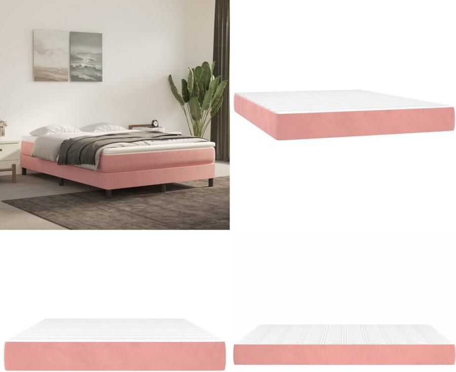 VidaXL Pocketveringmatras 140x190x20 cm fluweel roze Pocketveringmatras Pocketveringmatrassen Matras Pocketvering Matras