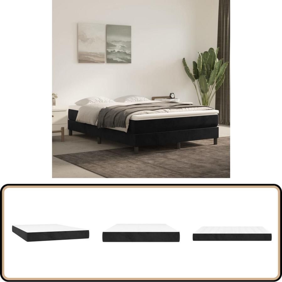 VidaXL Pocketveringmatras 140x190x20 cm Fluweel Zwart Pocketveringmatras Fluweel Matras Velvet Matras Medium Hard Matras Één Persoons Matras Zwarte Matras