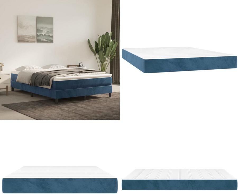 VidaXL Pocketveringmatras 140x200x20 cm fluweel donkerblauw Pocketveringmatras Pocketveringmatrassen Matras Pocketvering Matras