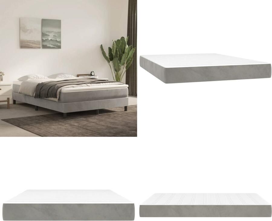 VidaXL Pocketveringmatras 140x200x20 cm fluweel lichtgrijs Pocketveringmatras Pocketveringmatrassen Matras Pocketvering Matras