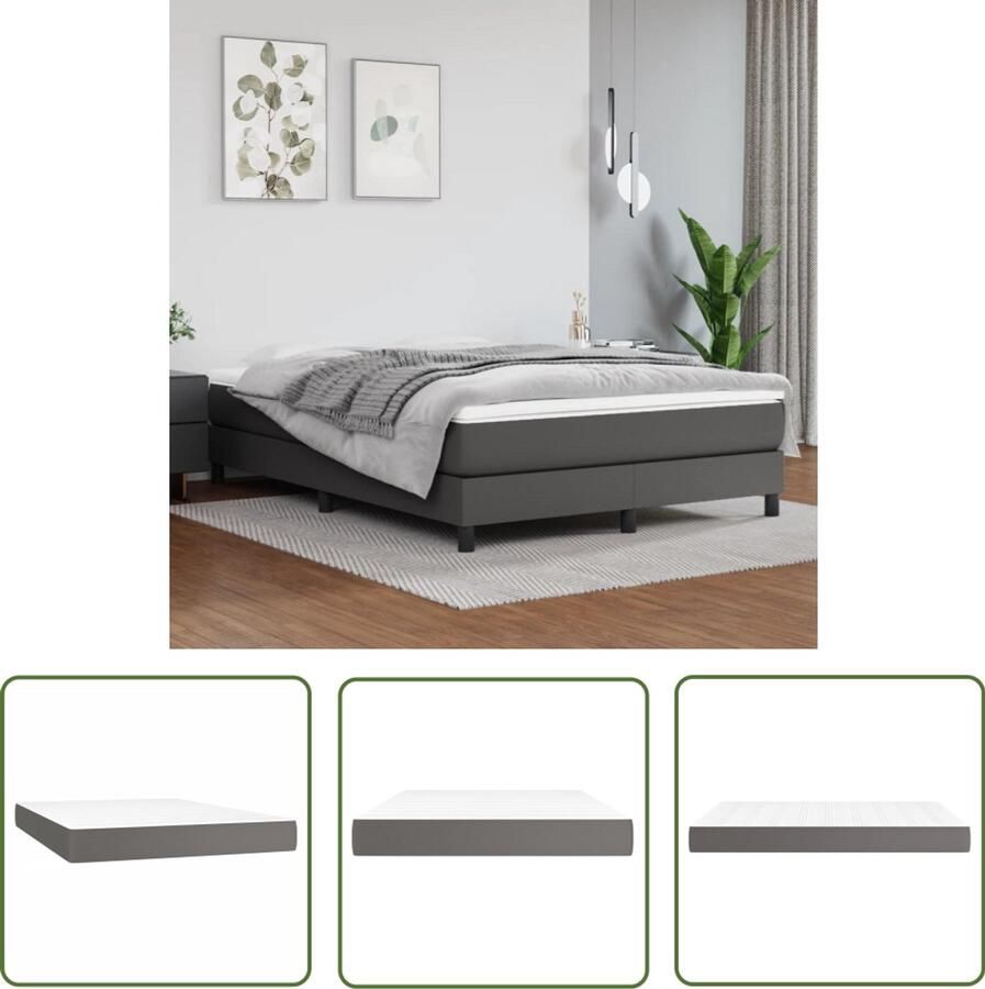 VidaXL Pocketveringmatras 140x200x20 cm Kunstleer Grijs Pocketveringmatras Kunstleder Matras Tweepersoons Matras Medium Hard Matras Anti Allergisch Matras Comfortabele Matras - Foto 2