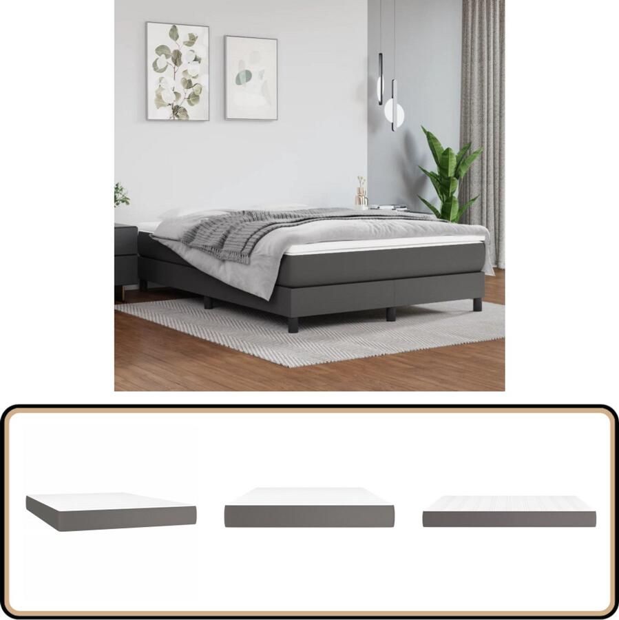 VidaXL Pocketveringmatras 140x200x20 cm Kunstleer Grijs Pocketveringmatras Kunstleder Matras Tweepersoons Matras Medium Hard Matras Anti Allergisch Matras Comfortabele Matras