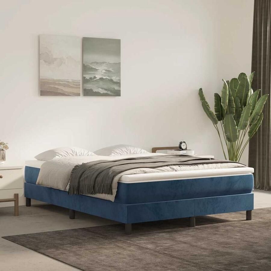 VidaXL Pocketveringmatras 140x210 cm Fluweel Blauw Pocketveringmatras Pocketveringmatrassen Matras Pocketvering Matras