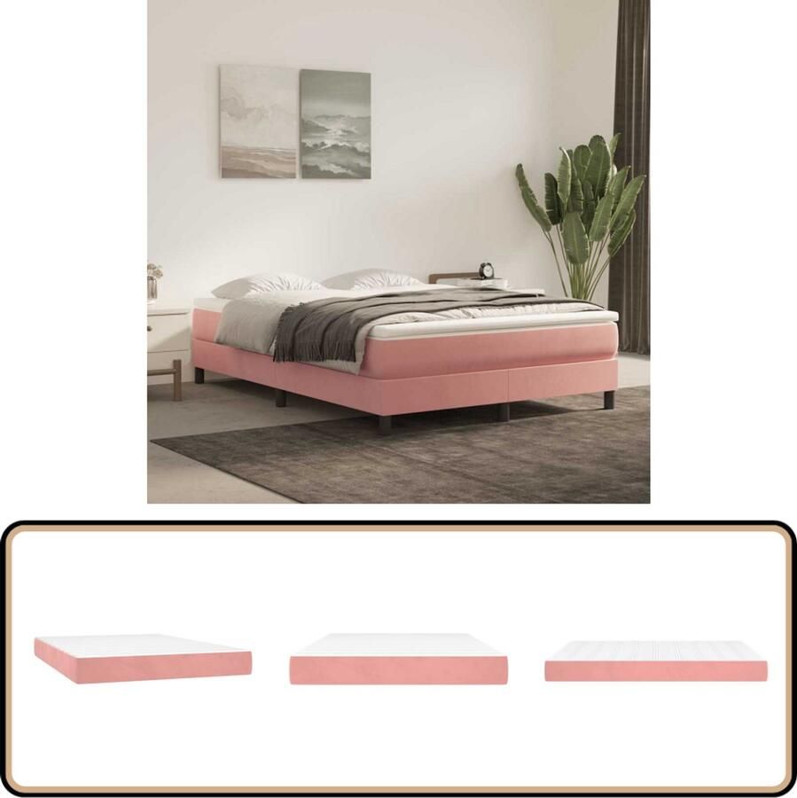 VidaXL Pocketveringmatras 140x210 cm Fluweel Roze Pocketveringmatras Pocketveringmatrassen Matras Pocketvering Matras