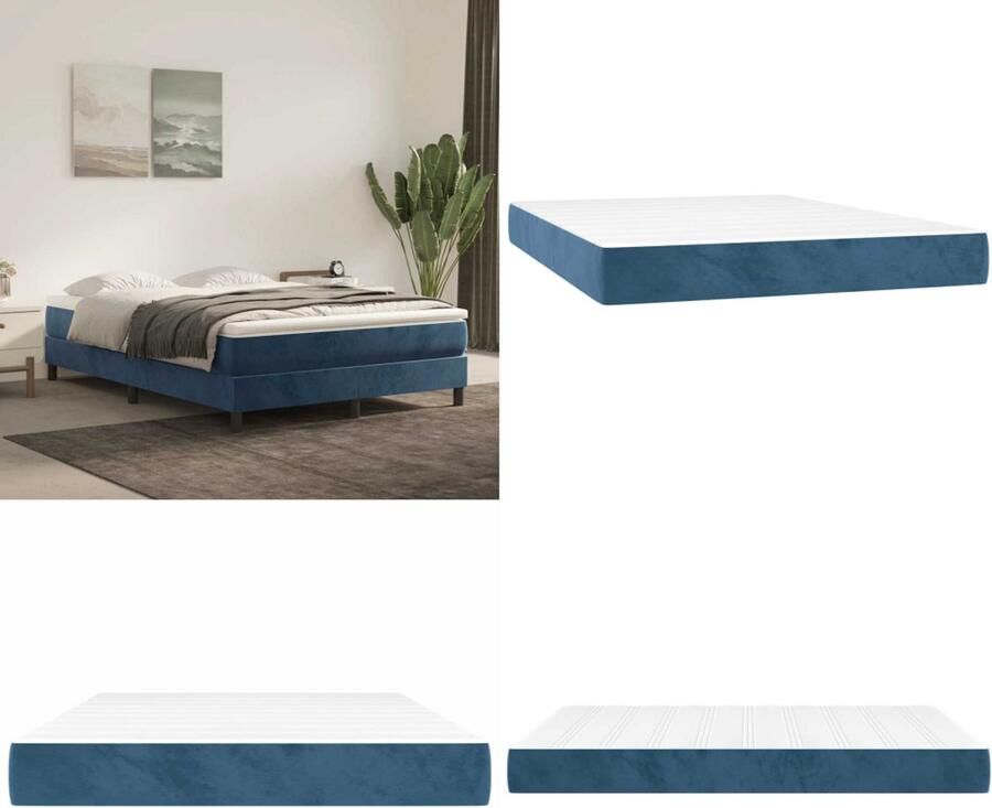 VidaXL Pocketveringmatras 140x210x20 cm fluweel donkerblauw Pocketveringmatras Pocketveringmatrassen Matras Pocketvering Matras