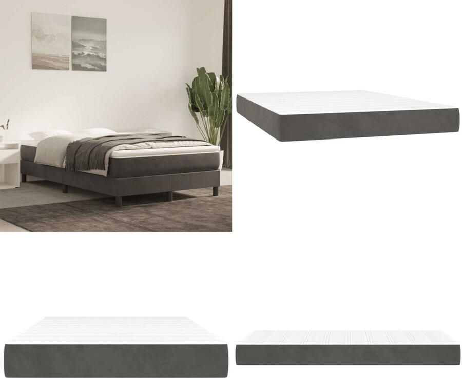 VidaXL Pocketveringmatras 140x210x20 cm fluweel donkergrijs Pocketveringmatras Pocketveringmatrassen Matras Pocketvering Matras