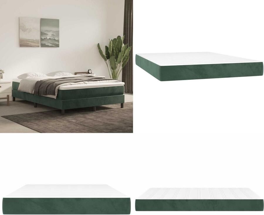VidaXL Pocketveringmatras 140x210x20 cm fluweel donkergroen Pocketveringmatras Pocketveringmatrassen Matras Pocketvering Matras