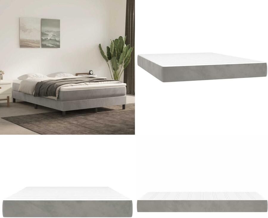 VidaXL Pocketveringmatras 140x210x20 cm fluweel lichtgrijs Pocketveringmatras Pocketveringmatrassen Matras Pocketvering Matras