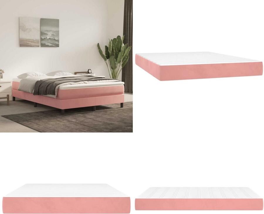 VidaXL Pocketveringmatras 140x210x20 cm fluweel roze Pocketveringmatras Pocketveringmatrassen Matras Pocketvering Matras