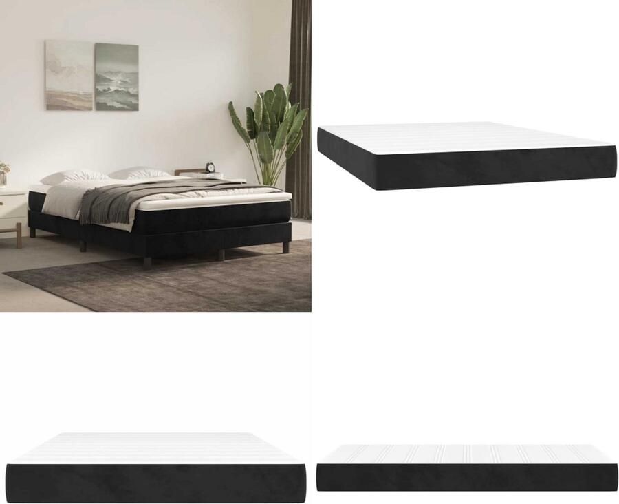 VidaXL Pocketveringmatras 140x210x20 cm fluweel zwart Pocketveringmatras Pocketveringmatrassen Matras Pocketvering Matras